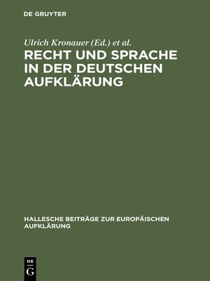 cover image of Recht und Sprache in der deutschen Aufklärung